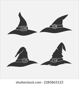 A set of black witches hats with a buckle on them