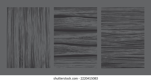 Set of black wooden texture. Vector horizontal and vertical wooden planks. Monochrome pattern of wood boards