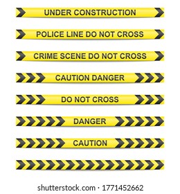 Set of black and yellow caution tapes isolated on white background.