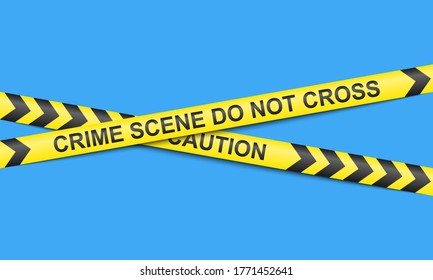 Set of black and yellow crime scene do not cross tape and caution tape isolated on blue background.