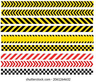 Set Of Black And Yellow Stripes.Danger Tape.Dangerous Areas.Red White Stripes.Barrier Ribbon.Background, Texture And Wallpaper.Police Line.Vector Illustration.Sign, Symbol, Icon Or Logo.