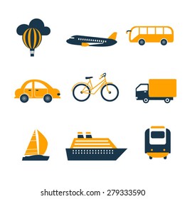 set of black and yellow transport icons