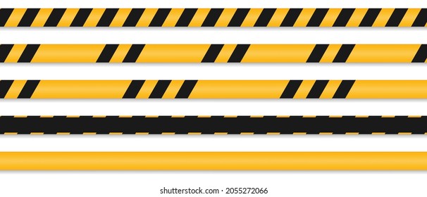 Set of black and yellow warning line striped. Warning, Caution and danger tapes. 