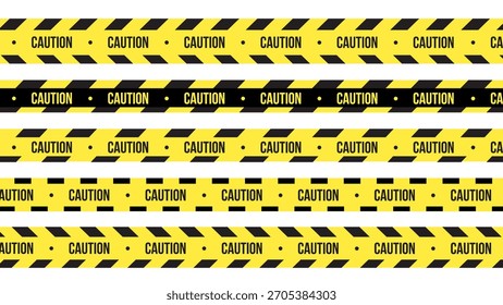 Conjunto de cintas de advertencia amarillas negras para la Ilustración vectorial de restricciones y zonas peligrosas