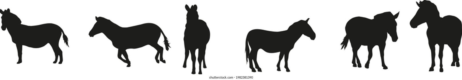 Set Black Zebra Silhouettes Stock Vector (Royalty Free) 1982381390 ...