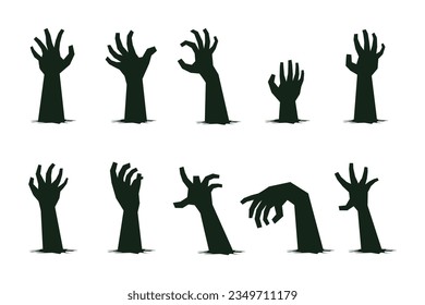 set of Black zombie's hands for Halloween. Halloween Elements and Objects for Design Projects.