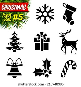 Set of black-and-white christmas icons. Collection of new year symbols. Qualitative vector (EPS-10) graphics for christmas, new year's day, winter holiday, design, silvester, etc
