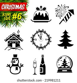 Set of black-and-white christmas icons. Collection of new year symbols. Qualitative vector (EPS-10) graphics for christmas, new year's day, winter holiday, design, silvester, etc