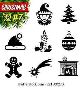 Set of black-and-white christmas icons. Collection of new year symbols. Qualitative vector (EPS-10) graphics for christmas, new year's day, winter holiday, design, silvester, etc