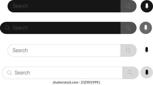 set of black-and-white search navigation templates. Search Bar with suggestions for UI UX design and website. Search Address and navigation bar icon. Collection of search Vector template for websites 
