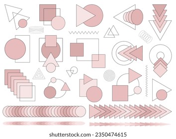 Set of black-pink geometric shapes. Retro design elements for web, vintage, commercial banner, poster, sale. Collection trendy vector geometric shapes on the white background. 10 eps