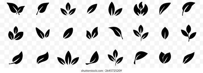 Set of blacks leaf icons. Black color. Leaves  black color icon logo. Ecology. Vector illustration. eps 10