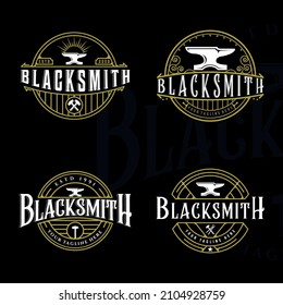 set of blacksmith anvil logo vintage vector logo illustration template icon graphic design.bundle collection of various workshop metal industry for professional worker with typography retro badge