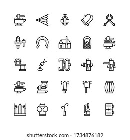 Set of Blacksmith, Crafting Iron Material outline style icon - vector