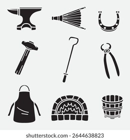 Conjunto de equipo de herrería bueno para el icono, símbolo, logotipo, diseño del elemento, diseño de la silueta, etc