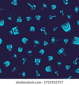 Set Blacksmith oven, Hammer and Sledgehammer on seamless pattern. Vector