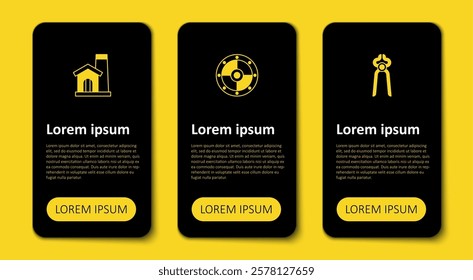 Set Blacksmith pliers tool, Round shield and Smithy workshop interior. Business infographic template. Vector