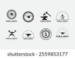 Set Blacksmith vintage logo. saw Ax hammer anvil icon, for blacksmithing, iron and metal work