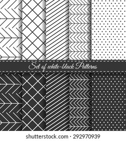 Set of black-white abstract vector linear stripes geometric pattern. Wrapping paper. Paper for scrapbook. Vintage hipster striped. Stylish graphic texture for your design.