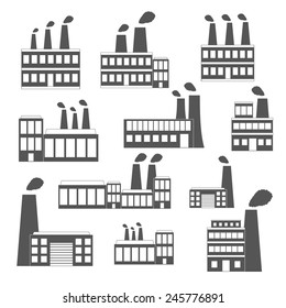 Set of black-white factory icons for your design