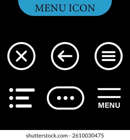 Set of black,white menu buttons for website UI navigation. Hamburger web and mobile app menu icons. Burger menu UI design elements button. Set of modern navigation buttons or Web menu and ui icons set