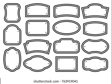 Set of black-white plates for text. Signboard collection. Vector illustration.