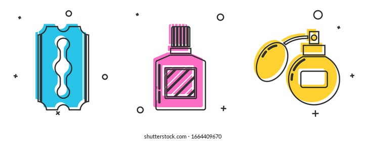 Set Blade razor, Aftershave and Aftershave icon. Vector