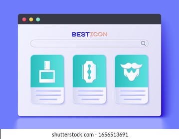 Set Blade razor, Aftershave and Mustache and beard icon. Vector