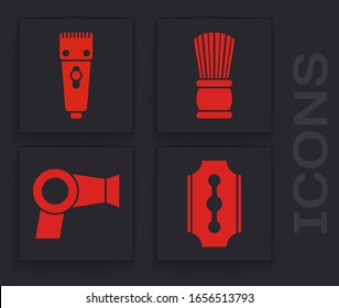 Set Blade razor, Electrical hair clipper or shaver, Shaving brush and Hair dryer icon. Vector