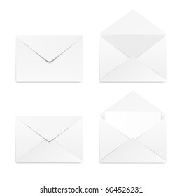 Set of blank 3d envelopes mockup. Collection realistic envelopes template. Isolated on background. Vector illustration