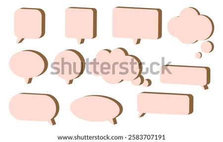 Set of blank 3D speech and thought bubbles in various shapes with an isometric effect for comics, graphic design, stickers, posters, presentations, social media, messaging apps.Vector illustration