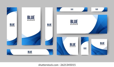 Conjunto de modelo de banner de design abstrato em branco. azul gradiente. Modelo da Web de banner de design abstrato de vetor.