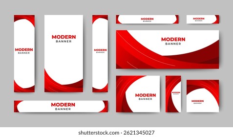 Conjunto de Plantilla de Anuncio de diseño abstracto en blanco con Formas rojas. Plantilla de Web de Anuncio de diseño abstracto de Vector.