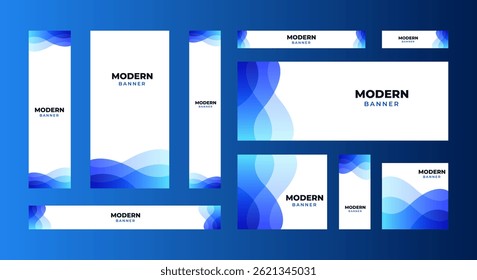 Set of blank abstract design banner template. gradient blue. Vector abstract design banner web template.