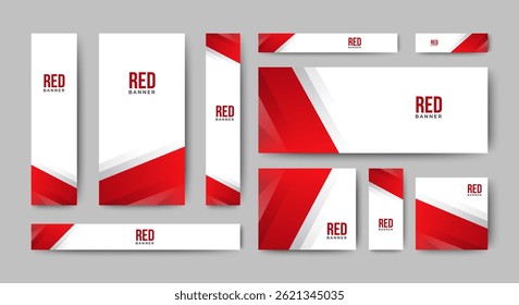 Set of blank abstract design banner template with red shapes. Vector abstract design banner web template.