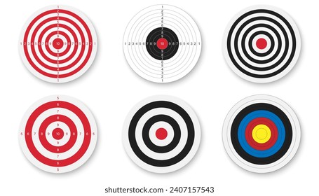 Set of blank arrows and blank gun target. Archery and Shooting targets set or reach the goal in business. on the white background Vector illustration.