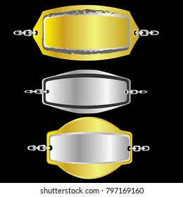 set of blank badge label sticker banner tag vector with golden and silver style