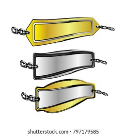 set of blank badge label sticker banner tag vector with golden and silver and abstract black outline style
