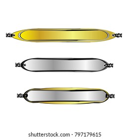 set of blank badge label sticker banner tag vector with golden and silver and abstract black outline style