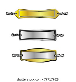 set of blank badge label sticker banner tag vector with golden and silver and abstract black outline style