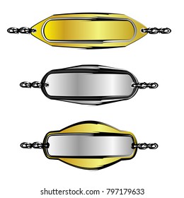 set of blank badge label sticker banner tag vector with golden and silver and abstract black outline style