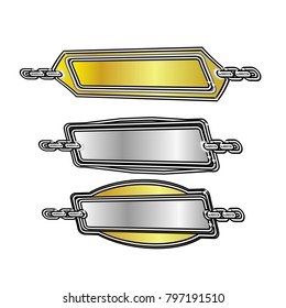 set of blank badge label sticker banner tag vector with golden and silver and abstract black outline style  and chain isolated background