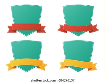 set of blank badge vector with dotted line inside and banner ribbon