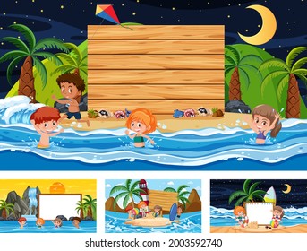 Banner-Set in verschiedenen tropischen Strandbildern