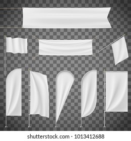 Set of blank banner, flag, flagpole, Flagstaff isolated on a transparent background. Stock vector illustration.