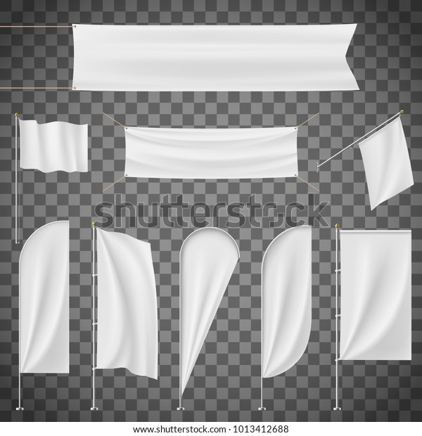 Set of\
blank banner, flag, flagpole, Flagstaff isolated on a transparent\
background. Stock vector\
illustration.