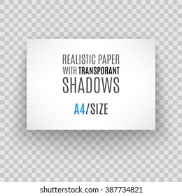 Set of blank banner sheet of paper with shadow material design element for advertising and promotional isolated on transparent background. Vector illustration white horizontal sticker Empty copy space