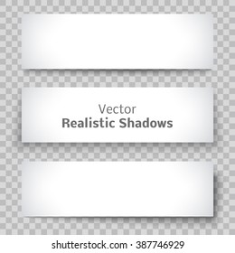 Set of blank banner sheet of paper with shadow material design element for advertising and promotional isolated on transparent background. Vector illustration white horizontal sticker Empty copy space