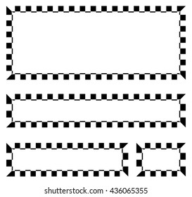 Set of blank banners, plaques with checkered borders for racing, auto sport, motor sport, gokart themes. checkered borders, frames