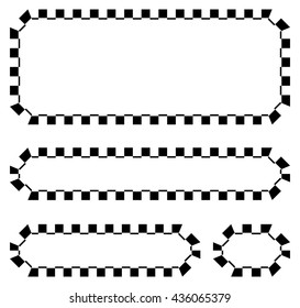 Set of blank banners, plaques with checkered borders for racing, auto sport, motor sport, gokart themes. checkered borders, frames